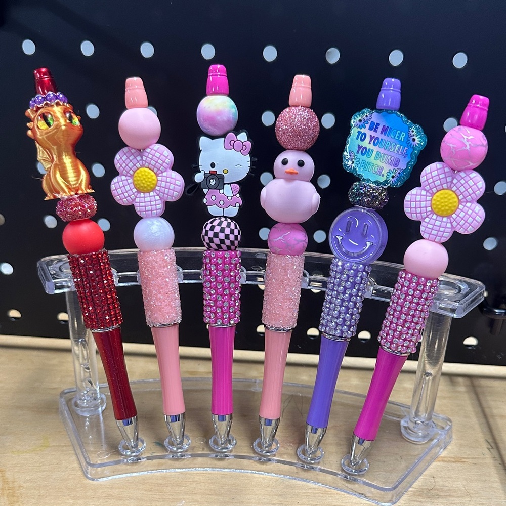 Colorful 3D Bling Pens Set (6 pcs) | Pink & Purple | Exact Set Shown